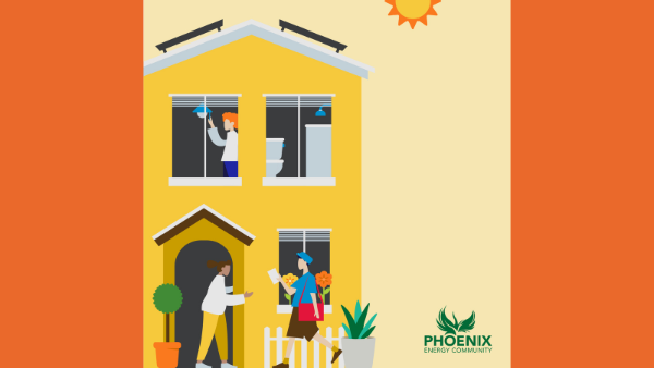 illustrated house with people in windows